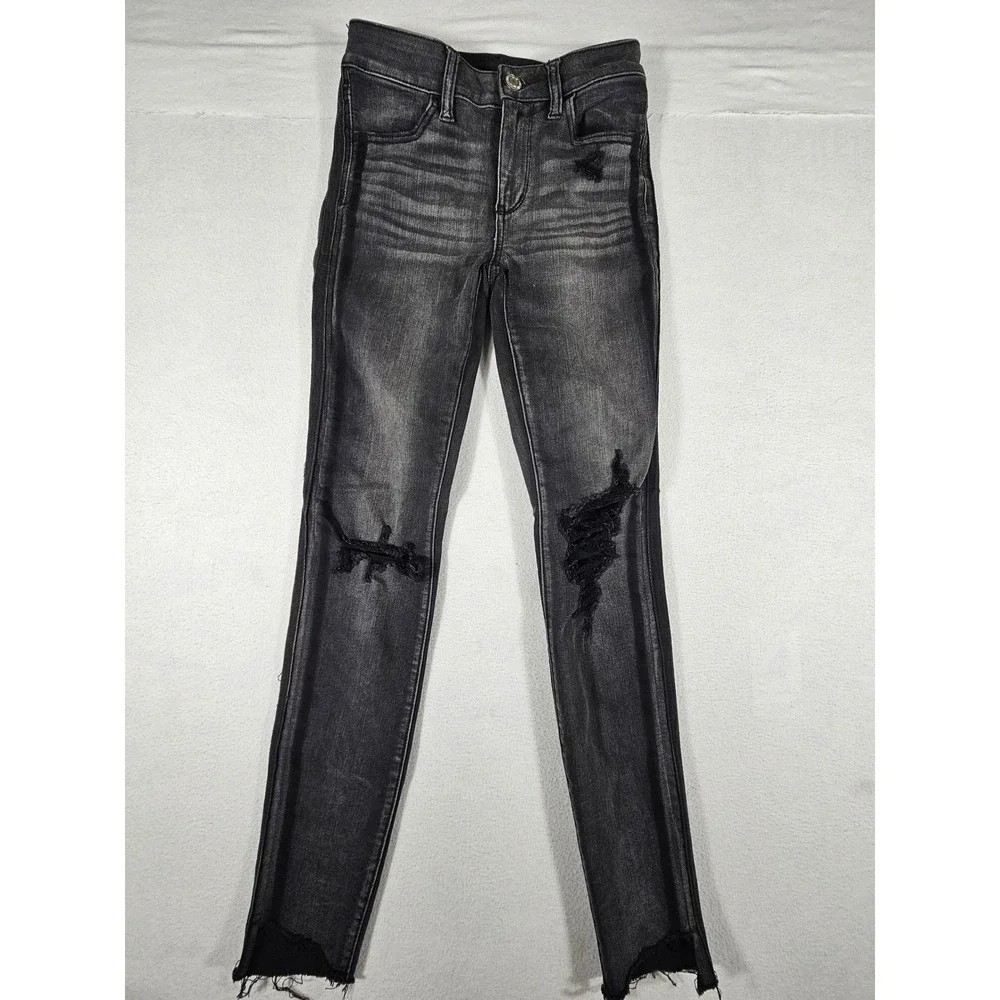 American Eagle Hi-Rise Jegging Black Distressed Ripped Skinny Jeans Size 0 Reg